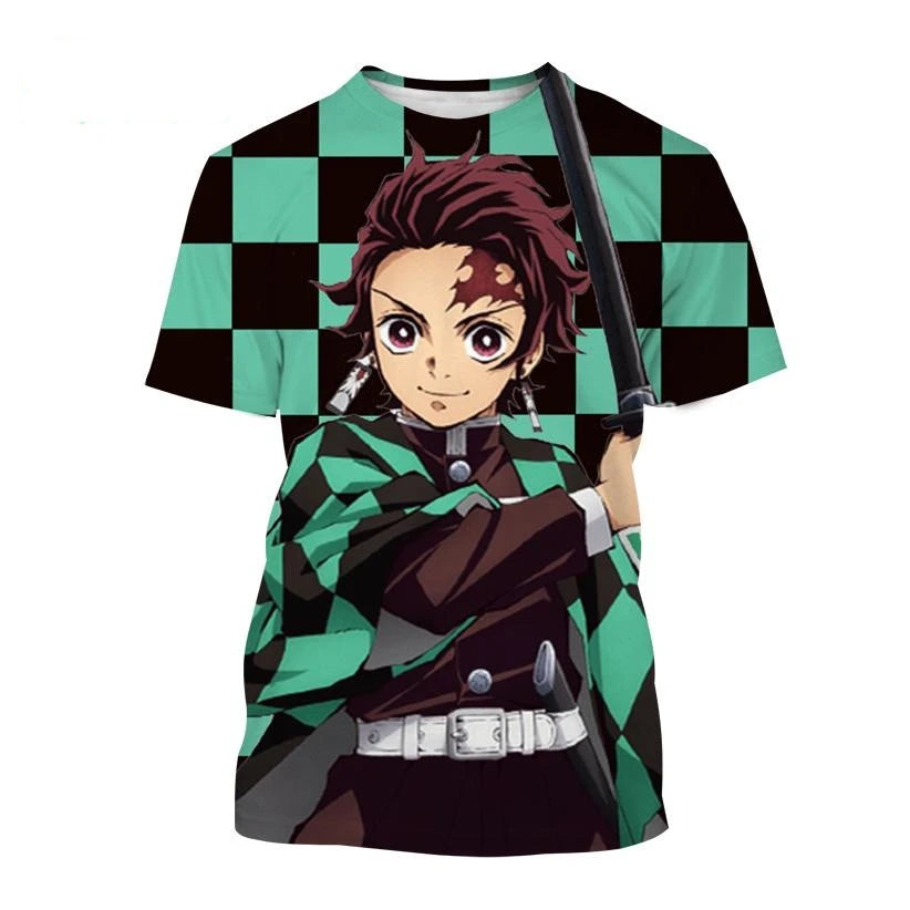 "Summer Anime-Inspired Demon Slayer Kamado Nezuko & Kochou Shinobu 3D Printed Fashion T-Shirt - Short Sleeve Cosplay Wear"