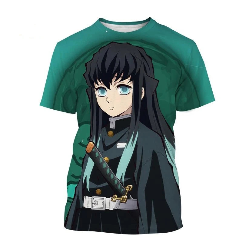 Summer Anime Demon Slayer: Kamado Nezuko & Kochou Shinobu 3D Printed Fashion T-Shirt - Short Sleeve Cosplay Apparel