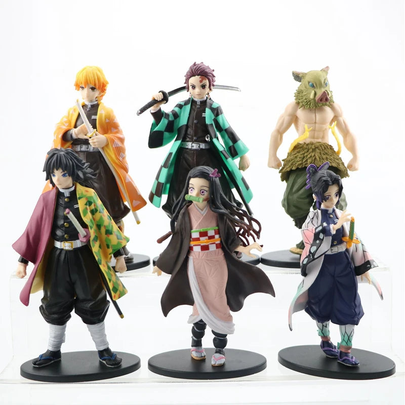 "Anime Demon Slayer Action Figures Collection: Kamado Tanjirou, Nezuko, Zenitsu, and Inosuke Models"