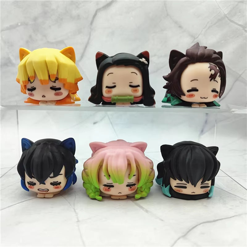 Demon Slayer Cat Sleep Shapes Figurine Set - Kamado Tanjirou, Kanroji Mitsuri, and Tokitou Muichirou Anime Dolls and Model Ornaments - Perfect Gift for Collectors