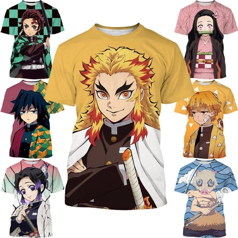 Summer Anime Demon Slayer: Kamado Nezuko & Kochou Shinobu 3D Printed Fashion T-Shirt - Short Sleeve Cosplay Apparel