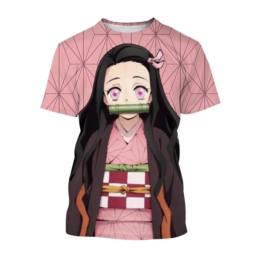 Demon Slayer: Kimetsu No Yaiba Kamado Nezuko & Kochou Shinobu 3D Printed Short Sleeve T-Shirt - Summer Anime Fashion