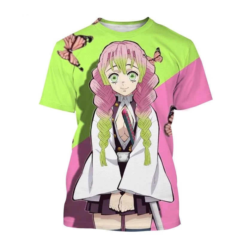 Demon Slayer: Kimetsu No Yaiba Kamado Nezuko & Kochou Shinobu 3D Printed Short Sleeve T-Shirt - Summer Anime Fashion