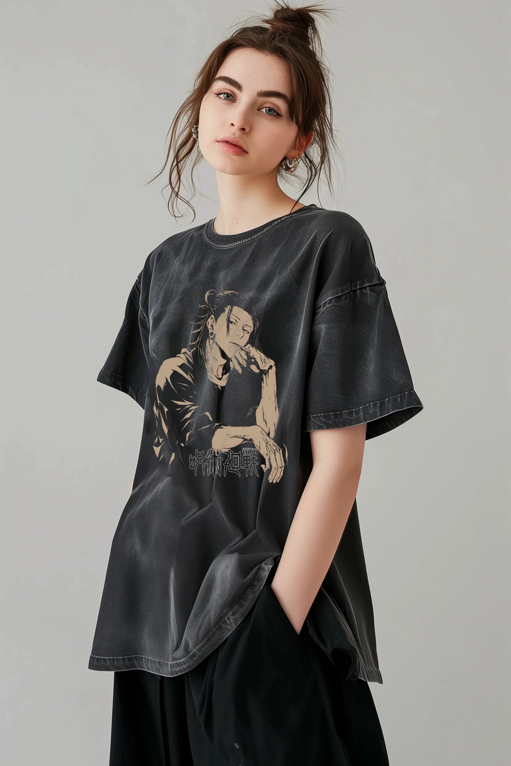 Unisex Oversized Vintage Washed T-Shirt Featuring Toji Fushiguro, Satoru Gojo​​​​​​​, Ryomen Sukuna​​​​​​​ & Suguru Geto from Jujutsu Kaisen - Y2K Streetwear Style