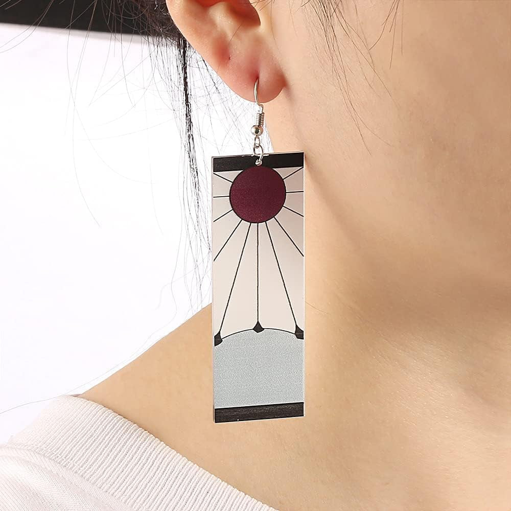 Anime Kamado Tanjiro Hanafuda Earrings - Kimetsu No Yaiba Hanafuda Earrings - Cosplay Accessories for Womens Girls