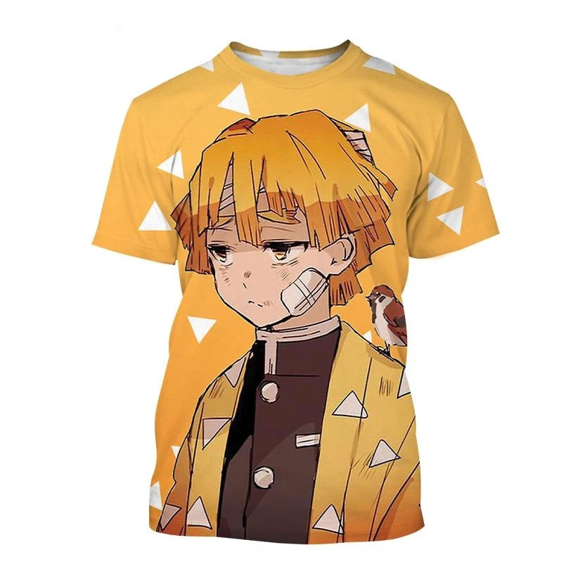 "Summer Anime-Inspired Demon Slayer Kamado Nezuko & Kochou Shinobu 3D Printed Fashion T-Shirt - Short Sleeve Cosplay Wear"