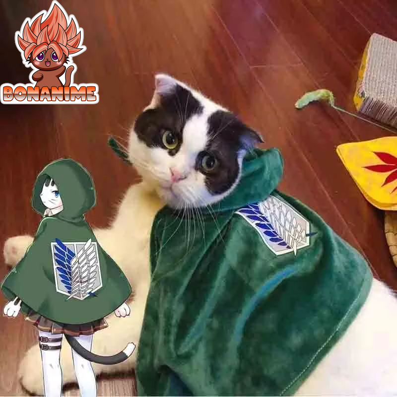 "Attack on Titan Survey Corps Cape for Pets - Cosplay Cloak for Cat Photography and Halloween Gift"