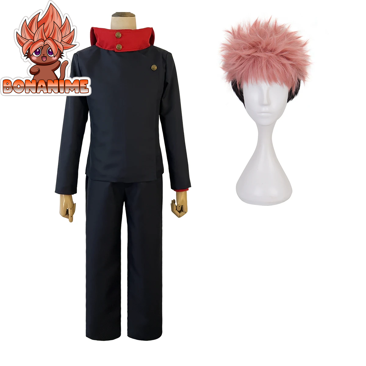 Jujutsu Kaisen Itadori Yuji Cosplay Costume Set with Wig, Jacket, and Pants - Synthetic Uniform for Halloween and Christmas Events