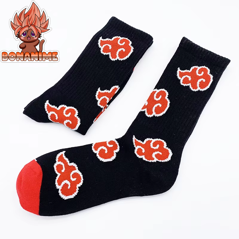 "High-Quality Uzumaki Naruto Akatsuki Red Cloud Tube Socks for Anime Fans - Cotton Cosplay Socks for Men and Women"