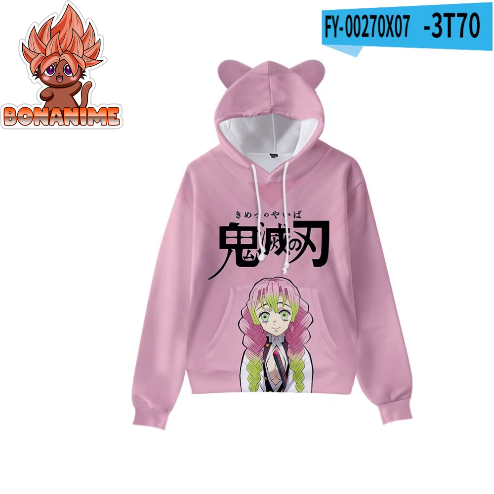 Kimetsu No Yaibe Anime-Inspired Demon Slayer Hoodie with Cat Ears - Cartoon Sweatshirt Cosplay Costume