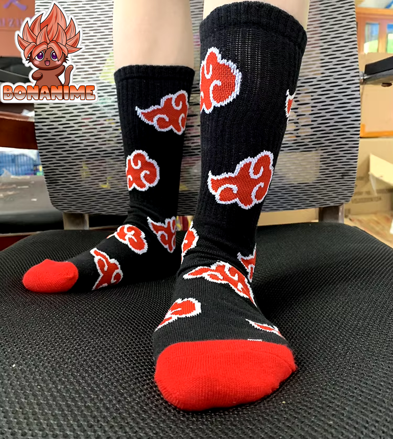 "High-Quality Uzumaki Naruto Akatsuki Red Cloud Tube Socks for Anime Fans - Cotton Cosplay Socks for Men and Women"