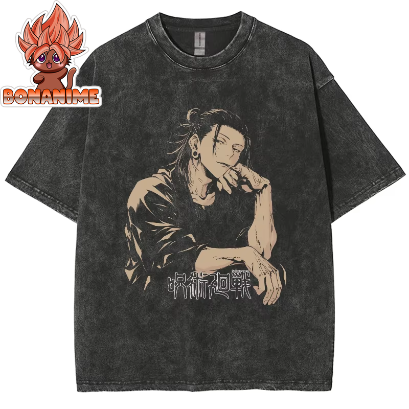 Unisex Oversized Vintage Washed T-Shirt Featuring Toji Fushiguro, Satoru Gojo​​​​​​​, Ryomen Sukuna​​​​​​​ & Suguru Geto from Jujutsu Kaisen - Y2K Streetwear Style