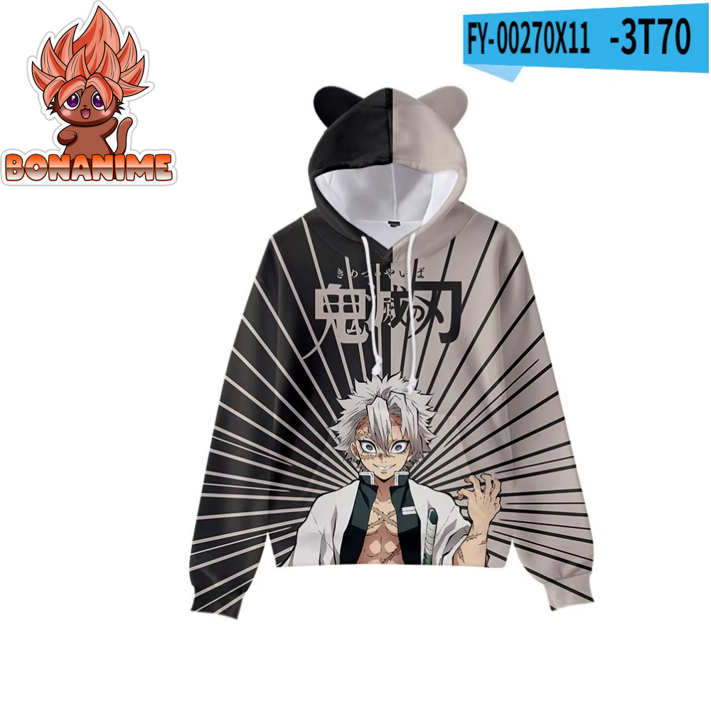 Kimetsu No Yaibe Anime-Inspired Demon Slayer Hoodie with Cat Ears - Cartoon Sweatshirt Cosplay Costume