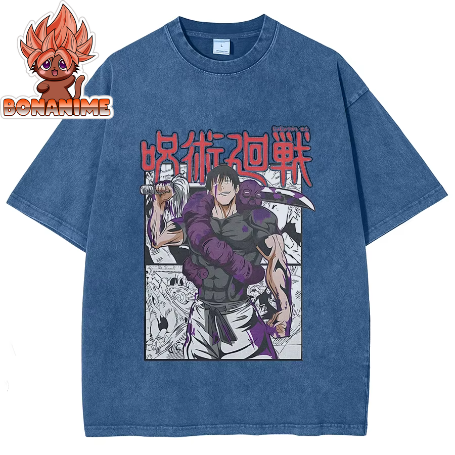 Unisex Oversized Vintage Washed T-Shirt Featuring Toji Fushiguro, Satoru Gojo​​​​​​​, Ryomen Sukuna​​​​​​​ & Suguru Geto from Jujutsu Kaisen - Y2K Streetwear Style