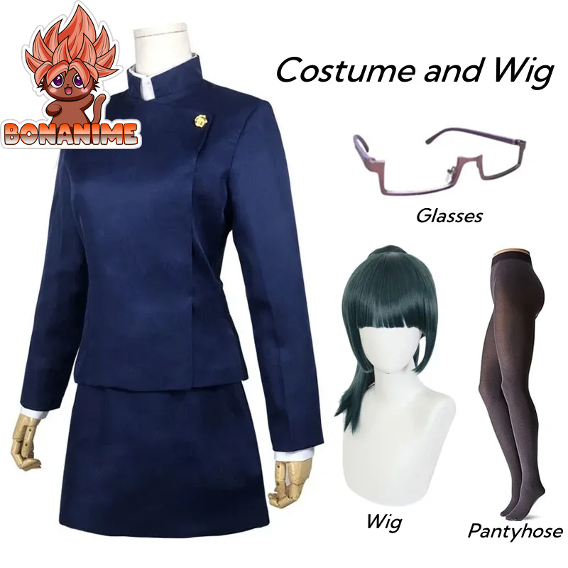 Jujutsu Kaisen Maki Zenin Cosplay Costume Set with Glasses and Wig - Complete Halloween Outfit for Men and Women