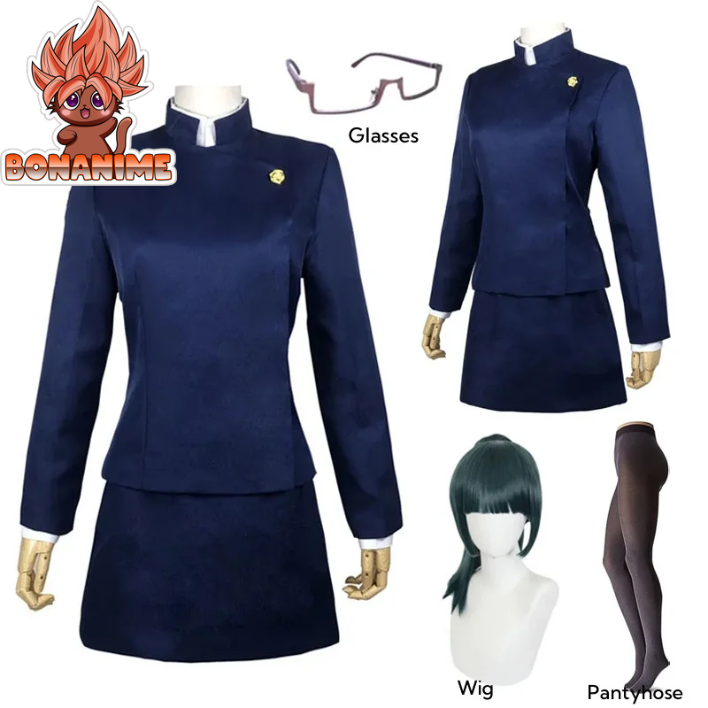 Jujutsu Kaisen Maki Zenin Cosplay Costume Set with Glasses and Wig - Complete Halloween Outfit for Men and Women