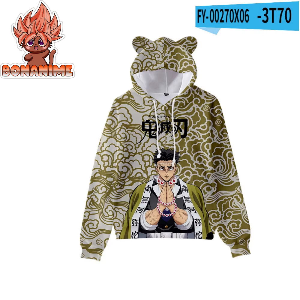 Kimetsu No Yaibe Anime-Inspired Demon Slayer Hoodie with Cat Ears - Cartoon Sweatshirt Cosplay Costume