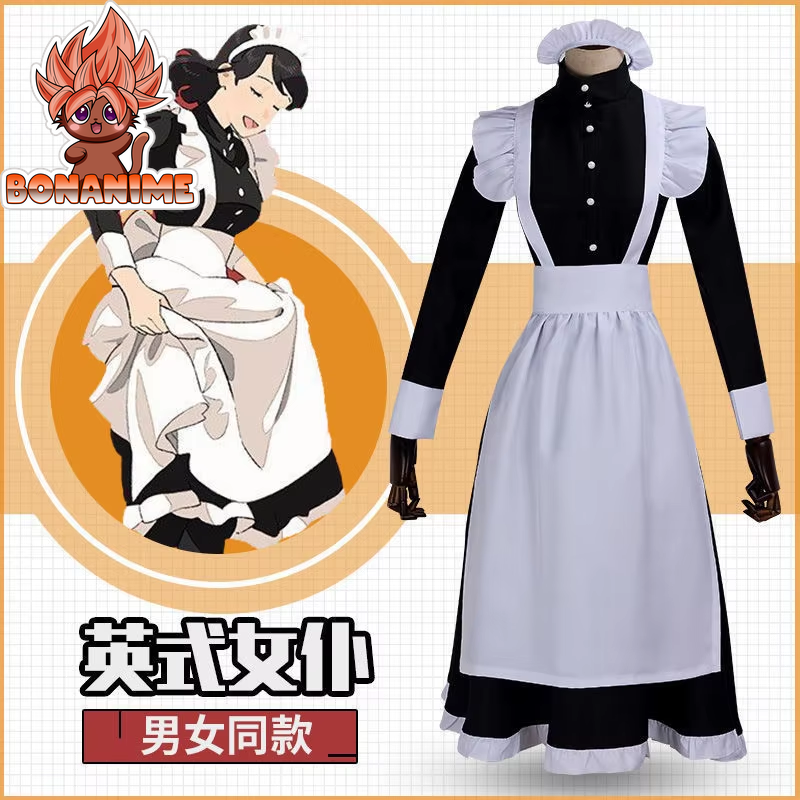 Unisex Long Maid Dress with Apron - Lolita Style Cafe Costume and Cosplay Outfit Inspired by Jujutsu Kaisen