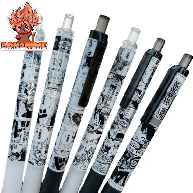 Set of 6 Anime ONE PIECE 0.5mm Gel Pens featuring Luffy, Zoro, Sanji, Nami, Usopp, and Robin - Ideal for School, Office Supplies, and Gifts for Kids