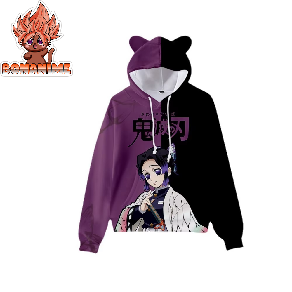 Kimetsu No Yaibe Anime-Inspired Demon Slayer Hoodie with Cat Ears - Cartoon Sweatshirt Cosplay Costume