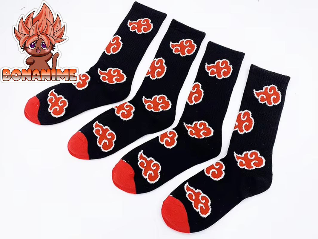 "High-Quality Uzumaki Naruto Akatsuki Red Cloud Tube Socks for Anime Fans - Cotton Cosplay Socks for Men and Women"