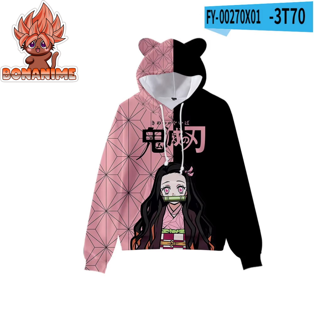 Kimetsu No Yaibe Anime-Inspired Demon Slayer Hoodie with Cat Ears - Cartoon Sweatshirt Cosplay Costume