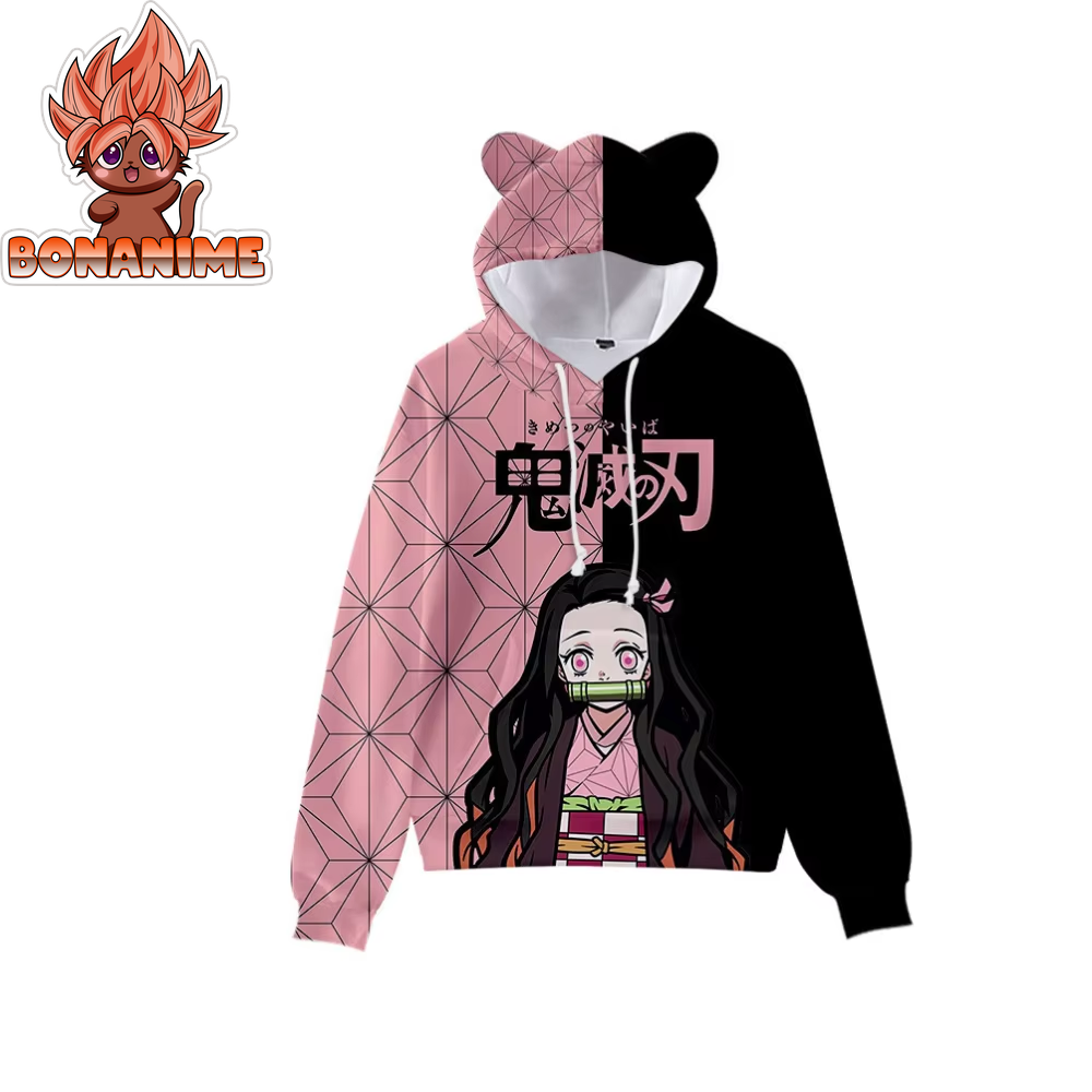 Kimetsu No Yaibe Anime-Inspired Demon Slayer Hoodie with Cat Ears - Cartoon Sweatshirt Cosplay Costume