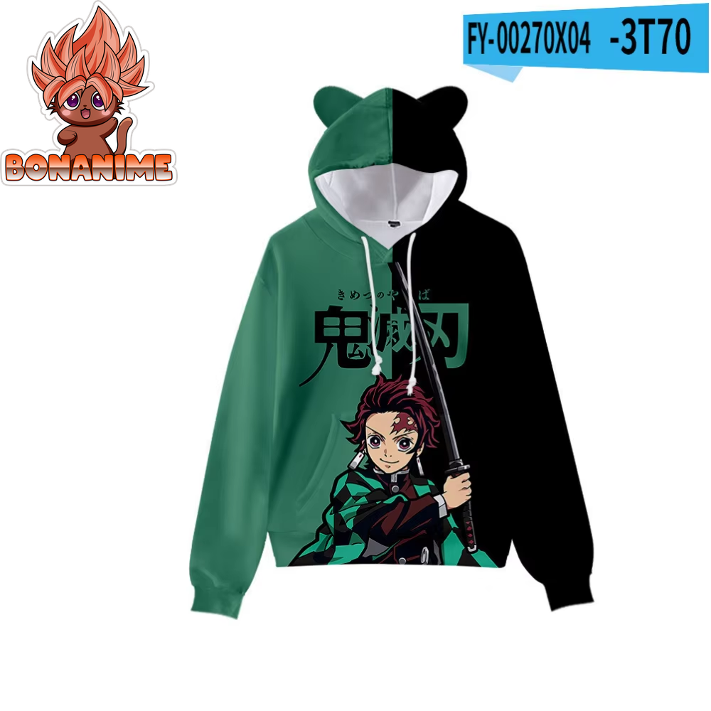 Kimetsu No Yaibe Anime-Inspired Demon Slayer Hoodie with Cat Ears - Cartoon Sweatshirt Cosplay Costume