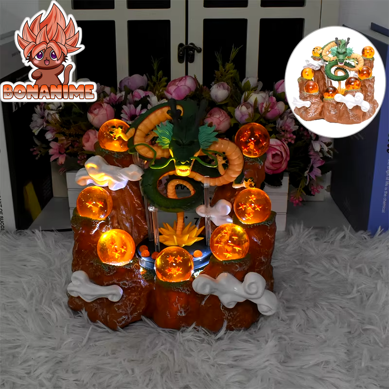 Dragon Ball Z Shenlong LED Action Figures Night Lights with Porunga Crystal Balls and Mountain Base Decoration for Kids