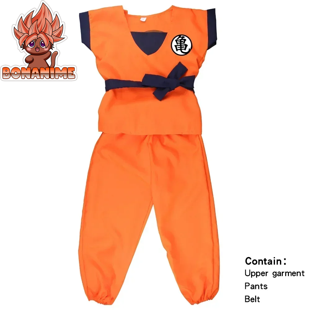 Goku-Inspired Anime Cosplay Costume for Adults and Kids - Halloween Carnival Outfit with Tail, Wrist Cuffs, and Wig in Black and Gold