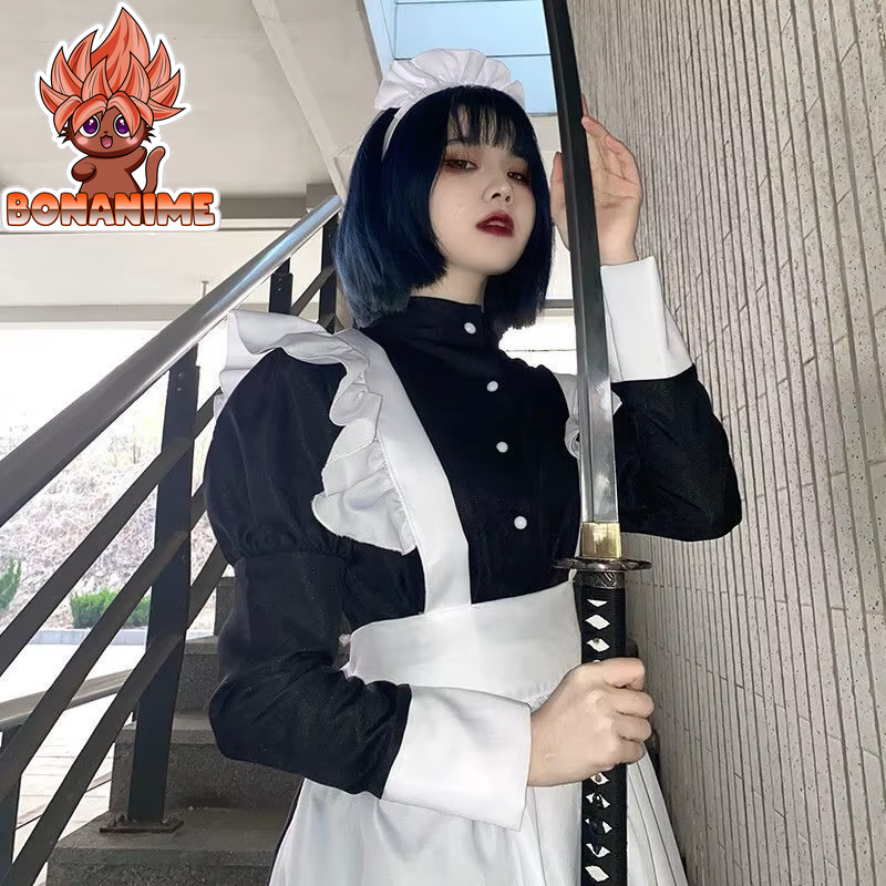 Unisex Long Maid Dress with Apron - Lolita Style Cafe Costume and Cosplay Outfit Inspired by Jujutsu Kaisen