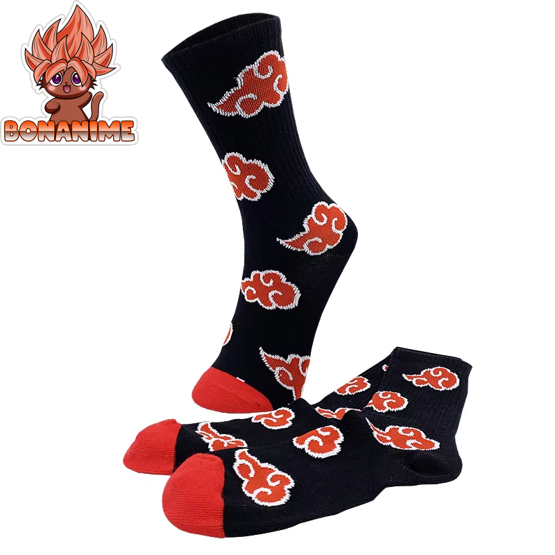 "High-Quality Uzumaki Naruto Akatsuki Red Cloud Tube Socks for Anime Fans - Cotton Cosplay Socks for Men and Women"