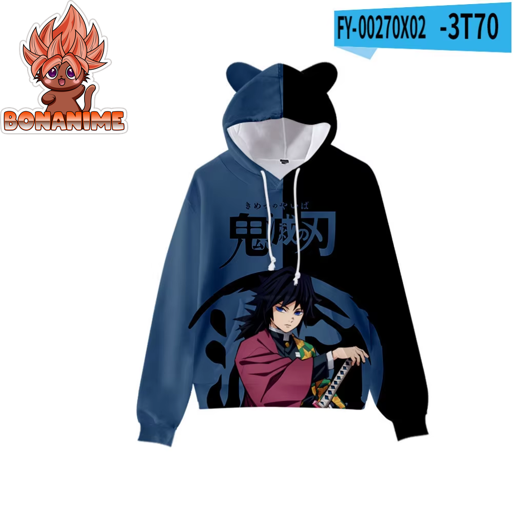 Kimetsu No Yaibe Anime-Inspired Demon Slayer Hoodie with Cat Ears - Cartoon Sweatshirt Cosplay Costume