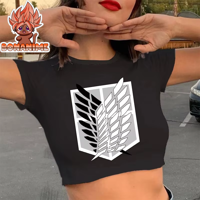 "Japanese Anime Inspired Attack on Titan Crop Top T-Shirt - Shingeki No Kyojin Manga Harajuku Style Casual Tee"