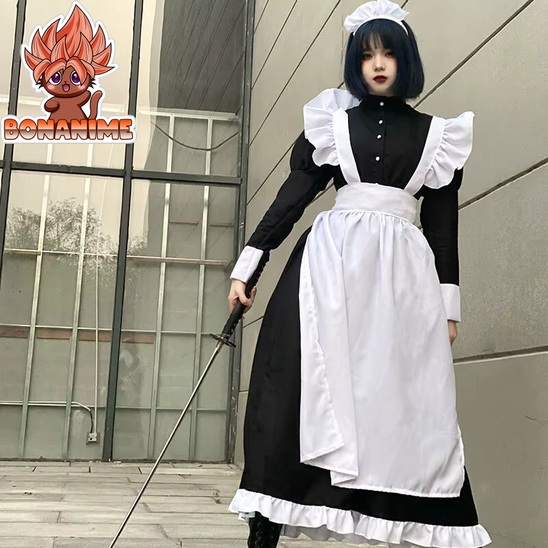 Unisex Long Maid Dress with Apron - Lolita Style Cafe Costume and Cosplay Outfit Inspired by Jujutsu Kaisen