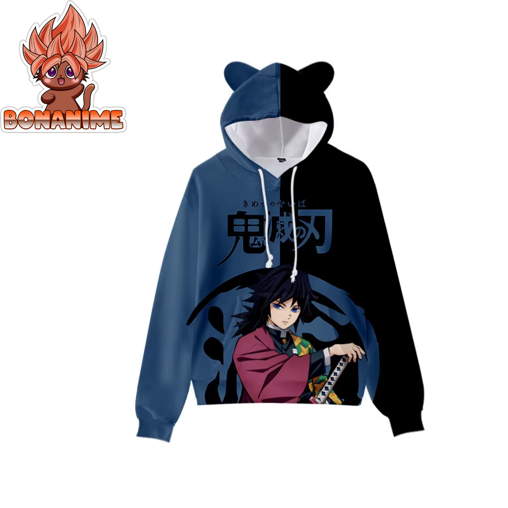 Kimetsu No Yaibe Anime-Inspired Demon Slayer Hoodie with Cat Ears - Cartoon Sweatshirt Cosplay Costume