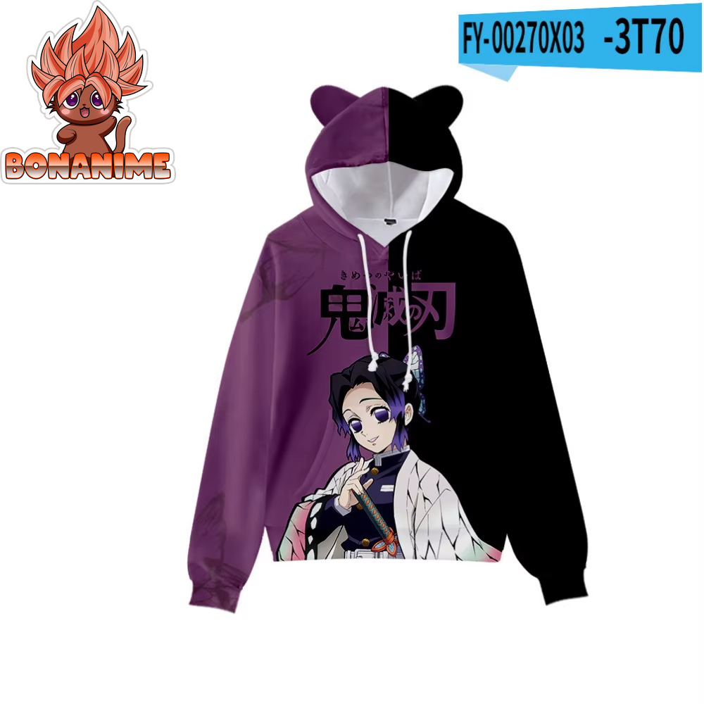 Kimetsu No Yaibe Anime-Inspired Demon Slayer Hoodie with Cat Ears - Cartoon Sweatshirt Cosplay Costume