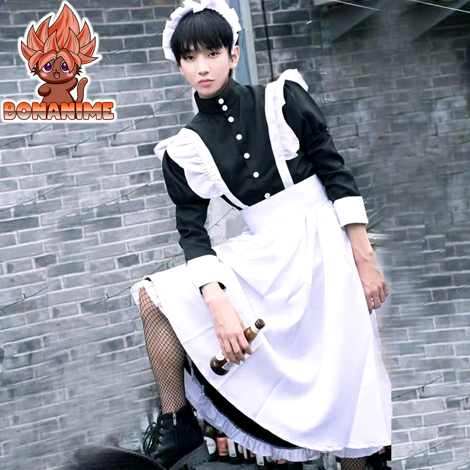 Unisex Long Maid Dress with Apron - Lolita Style Cafe Costume and Cosplay Outfit Inspired by Jujutsu Kaisen