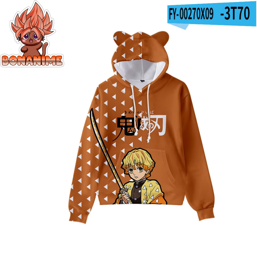 Kimetsu No Yaibe Anime-Inspired Demon Slayer Hoodie with Cat Ears - Cartoon Sweatshirt Cosplay Costume