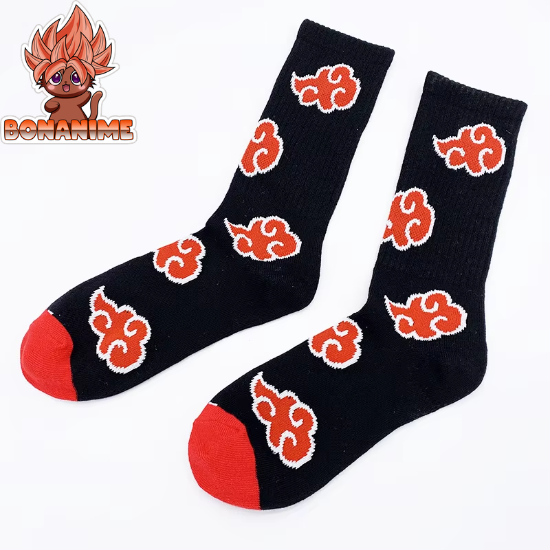 "High-Quality Uzumaki Naruto Akatsuki Red Cloud Tube Socks for Anime Fans - Cotton Cosplay Socks for Men and Women"