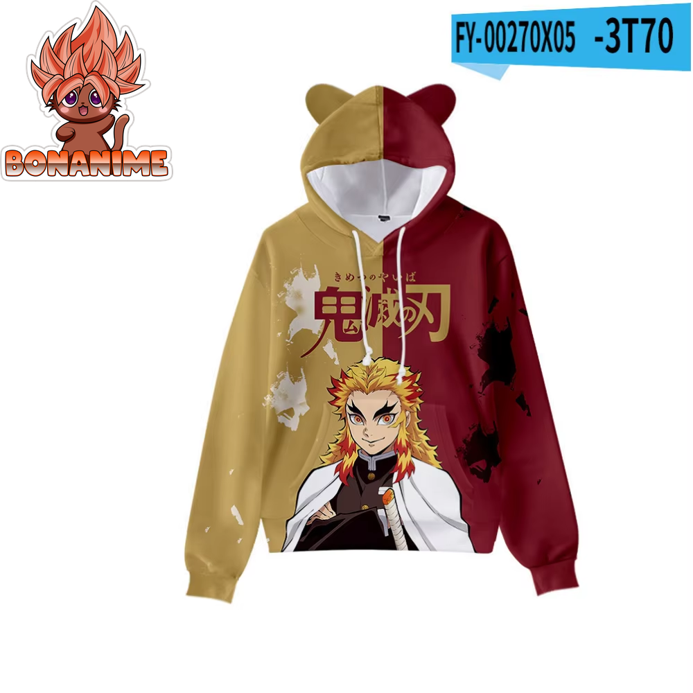 Kimetsu No Yaibe Anime-Inspired Demon Slayer Hoodie with Cat Ears - Cartoon Sweatshirt Cosplay Costume