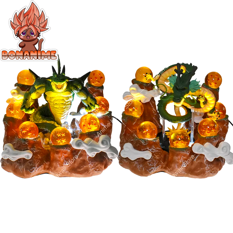 Dragon Ball Z Shenlong LED Action Figures Night Lights with Porunga Crystal Balls and Mountain Base Decoration for Kids