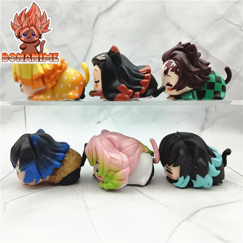 Demon Slayer Cat Sleep Shapes Figurine Set - Kamado Tanjirou, Kanroji Mitsuri, and Tokitou Muichirou Anime Dolls and Model Ornaments - Perfect Gift for Collectors