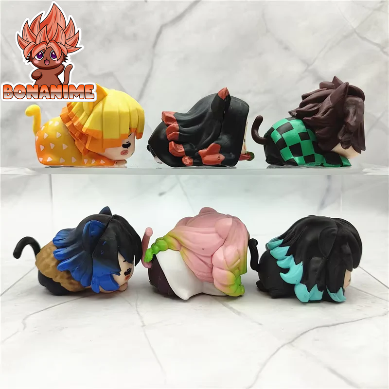 Demon Slayer Cat Sleep Shapes Figurine Set - Kamado Tanjirou, Kanroji Mitsuri, and Tokitou Muichirou Anime Dolls and Model Ornaments - Perfect Gift for Collectors