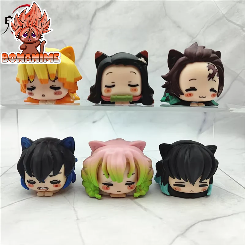 Demon Slayer Cat Sleep Shapes Figurine Set - Kamado Tanjirou, Kanroji Mitsuri, and Tokitou Muichirou Anime Dolls and Model Ornaments - Perfect Gift for Collectors